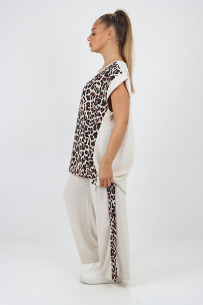 Italian Leopard Print Top and Trouser Co Ord Set