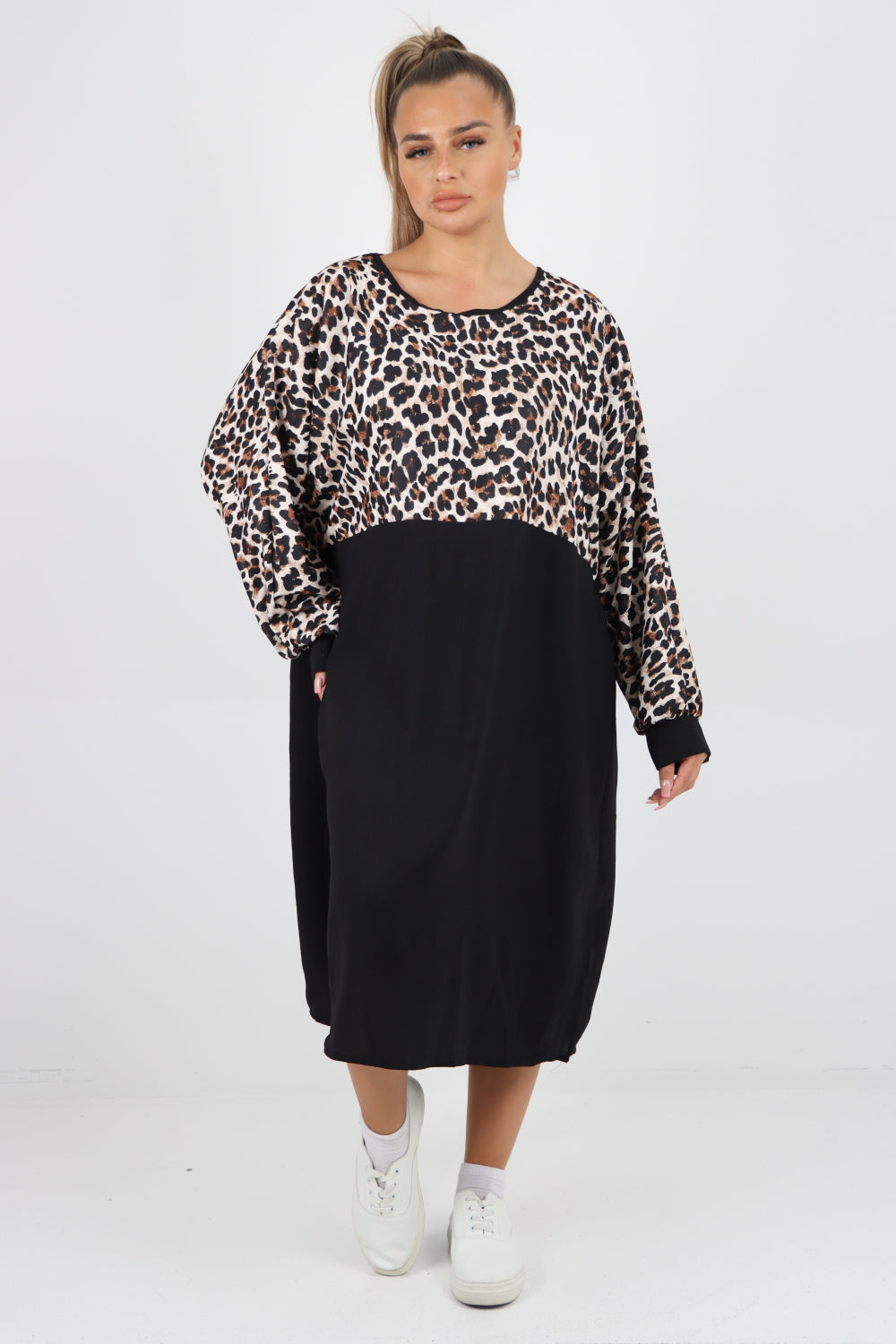 Italian Leopard Print Long Sleeve Tunic Dress