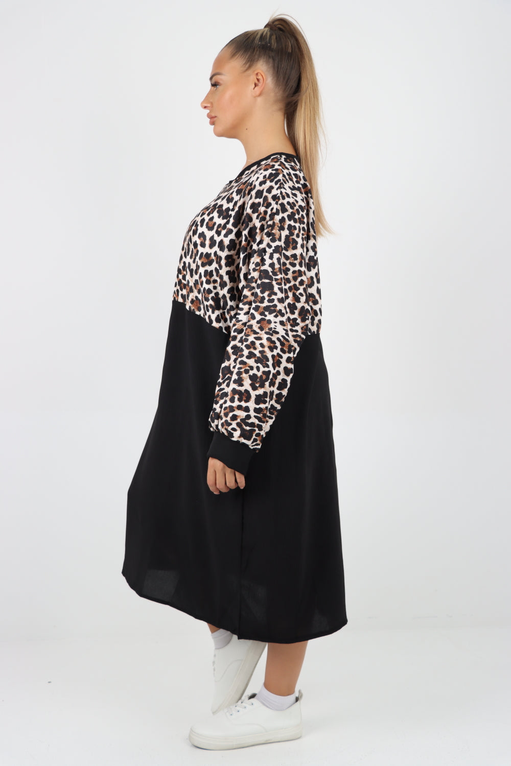 Italian Leopard Print Long Sleeve Tunic Dress