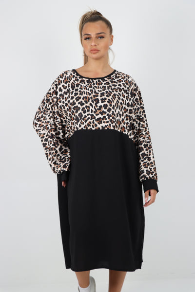 Italian Leopard Print Long Sleeve Tunic Dress