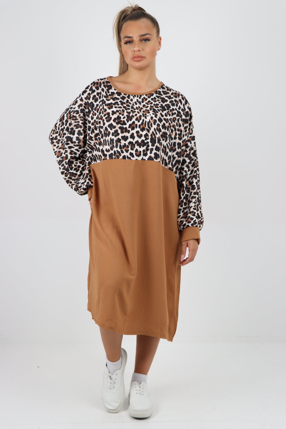 Italian Leopard Print Long Sleeve Tunic Dress