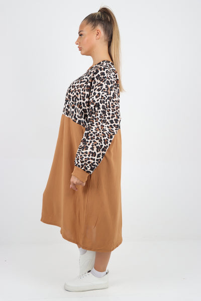 Italian Leopard Print Long Sleeve Tunic Dress