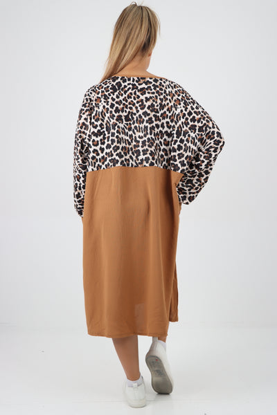 Italian Leopard Print Long Sleeve Tunic Dress