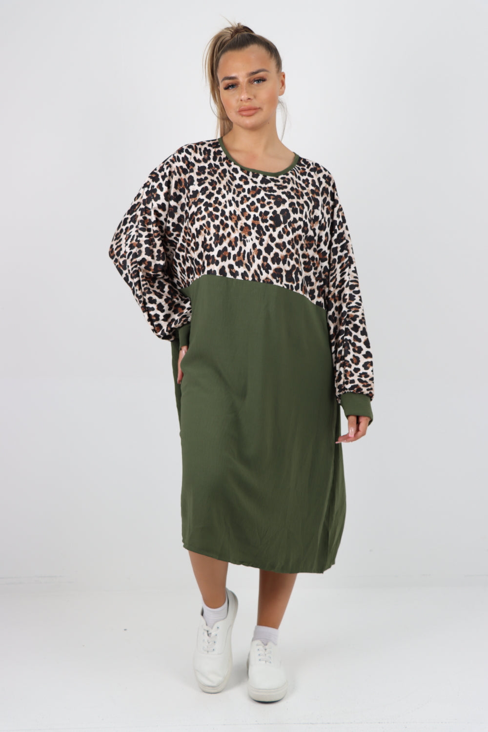 Italian Leopard Print Long Sleeve Tunic Dress