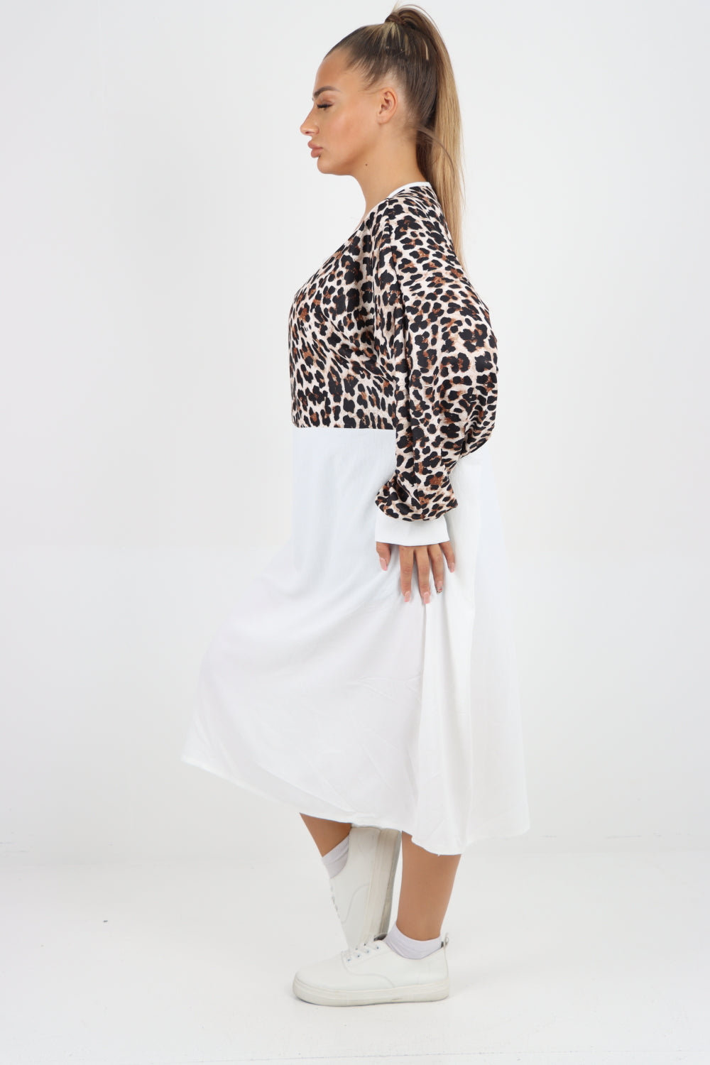 Italian Leopard Print Long Sleeve Tunic Dress