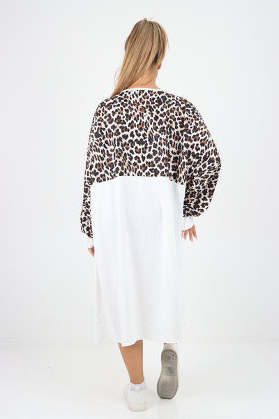 Italian Leopard Print Long Sleeve Tunic Dress