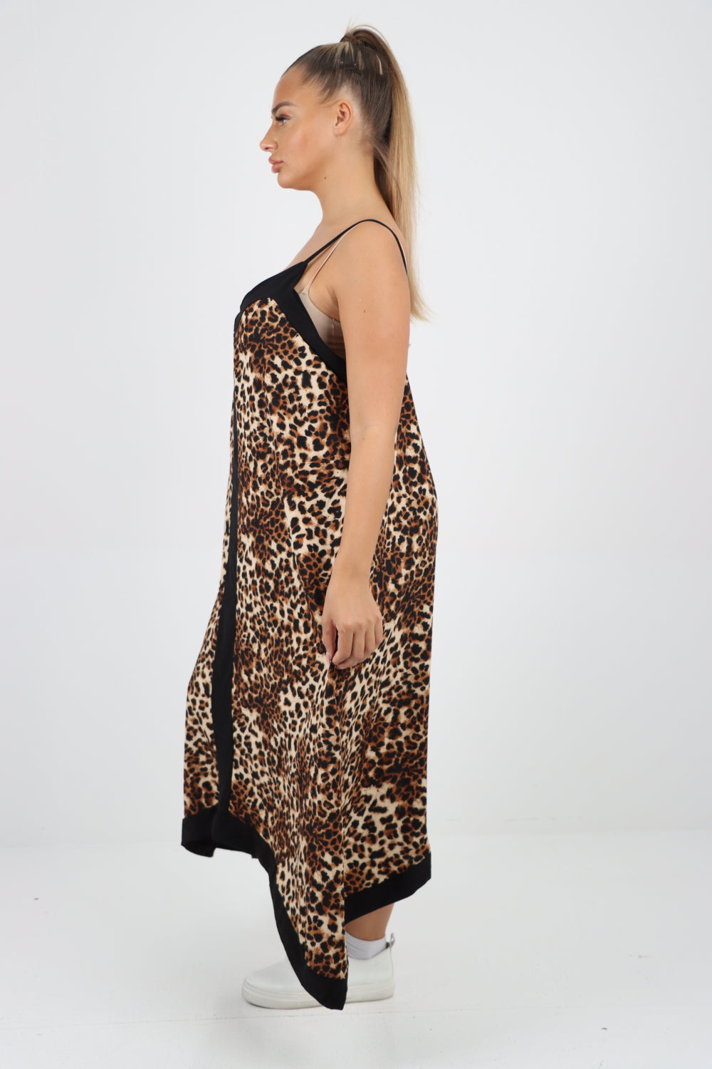 Italian Leopard Cami Hanky Hem Maxi Dress