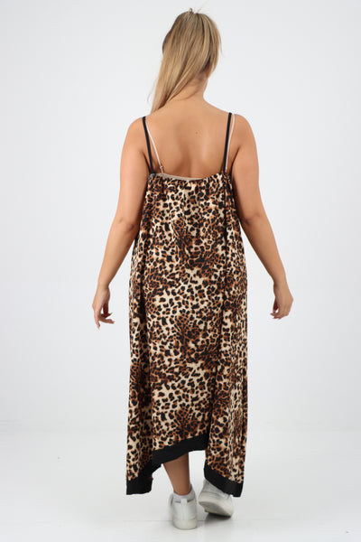 Italian Leopard Cami Hanky Hem Maxi Dress