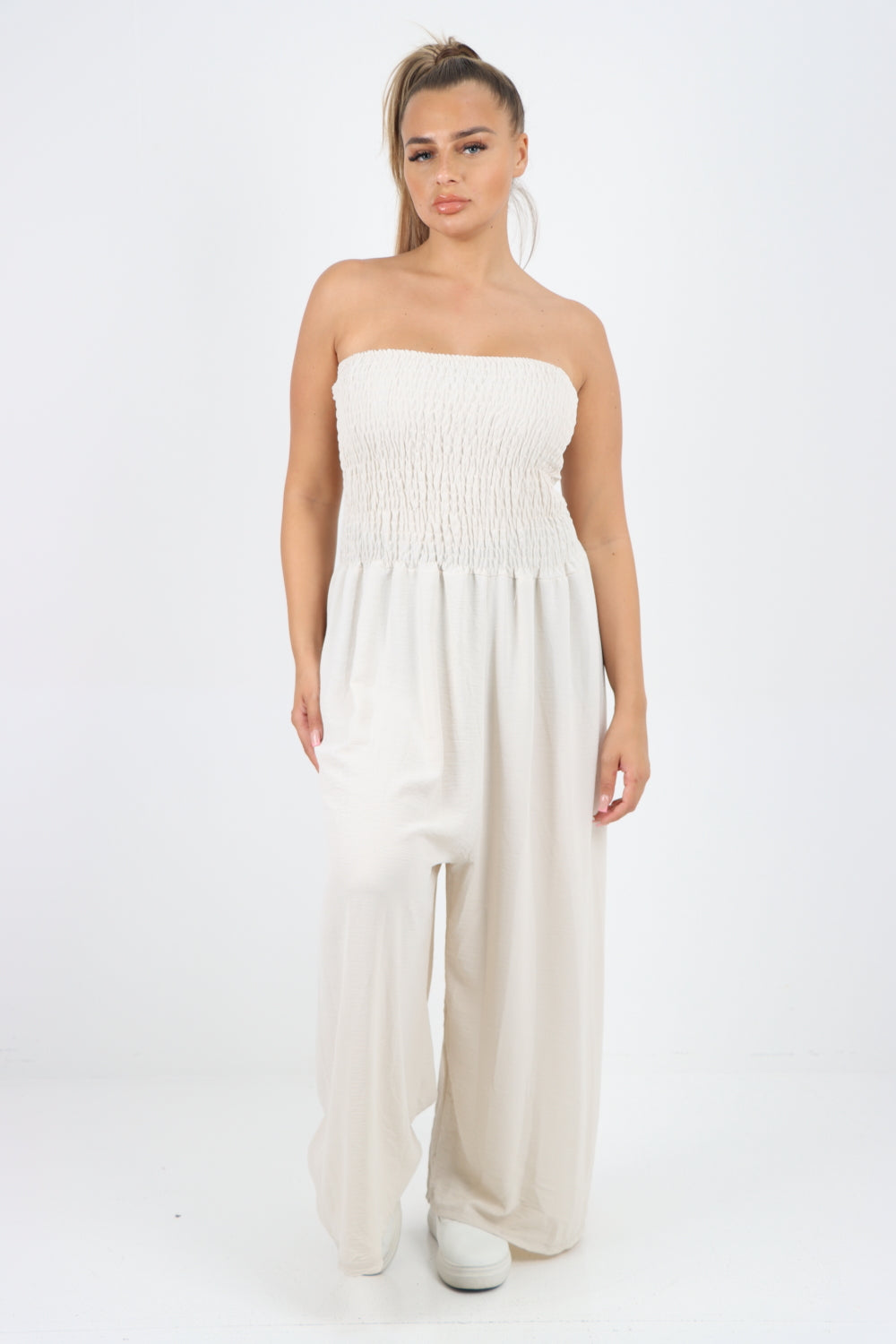 Italian Shirred Elasticated Wide Leg Jumpsuit