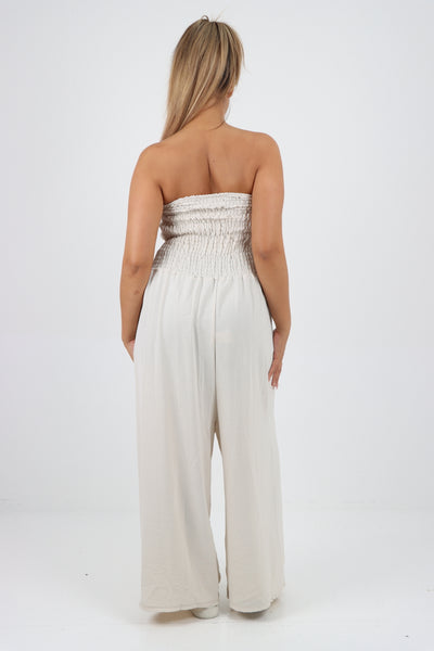 Italian Shirred Elasticated Wide Leg Jumpsuit