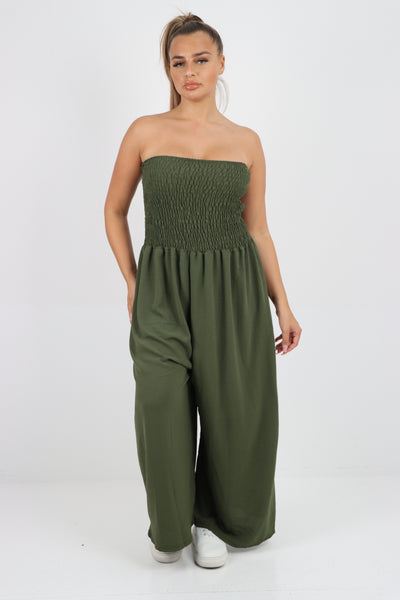 Italian Shirred Elasticated Wide Leg Jumpsuit