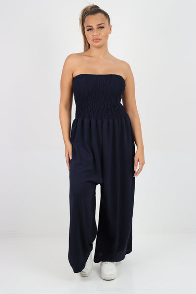 Italian Shirred Elasticated Wide Leg Jumpsuit