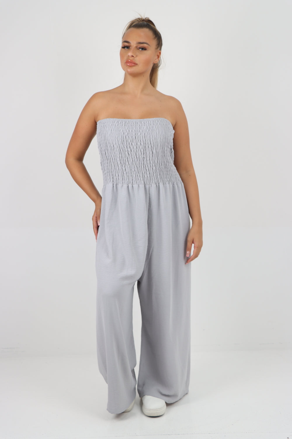 Italian Shirred Elasticated Wide Leg Jumpsuit