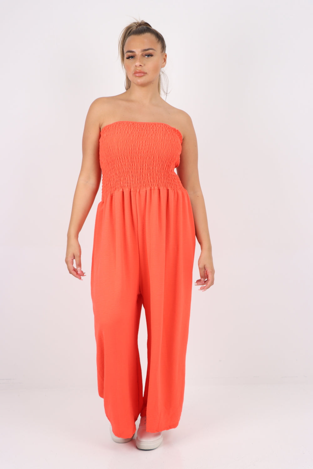 Italian Shirred Elasticated Wide Leg Jumpsuit