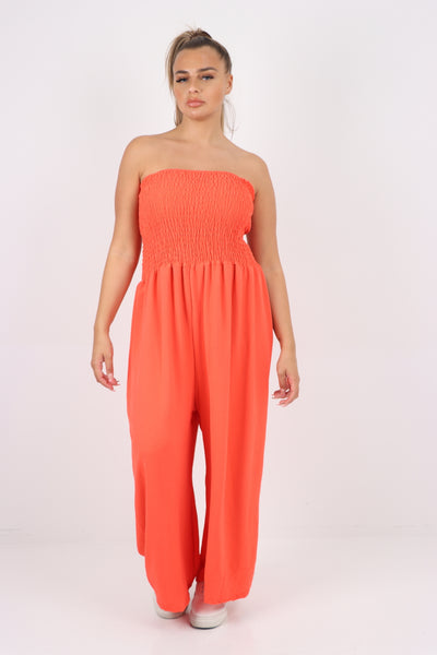 Italian Shirred Elasticated Wide Leg Jumpsuit