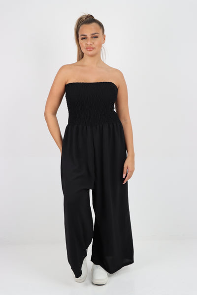 Italian Shirred Elasticated Wide Leg Jumpsuit