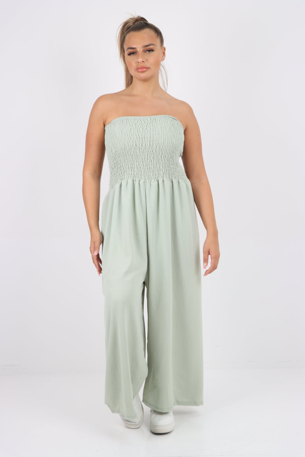 Italian Shirred Elasticated Wide Leg Jumpsuit