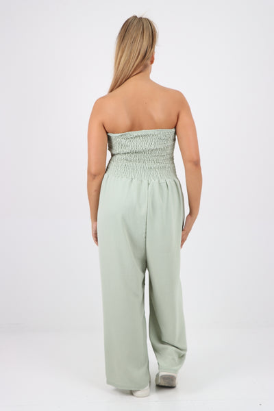 Italian Shirred Elasticated Wide Leg Jumpsuit