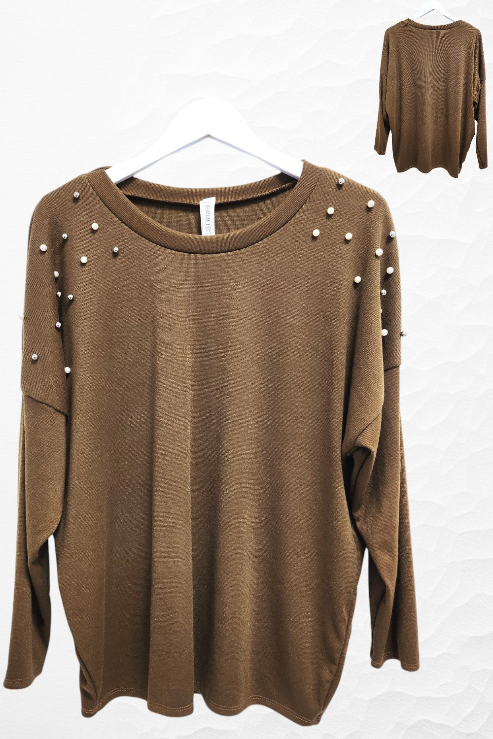 Italian Pearl Stud Shoulder Detail Knitted Jumper Top