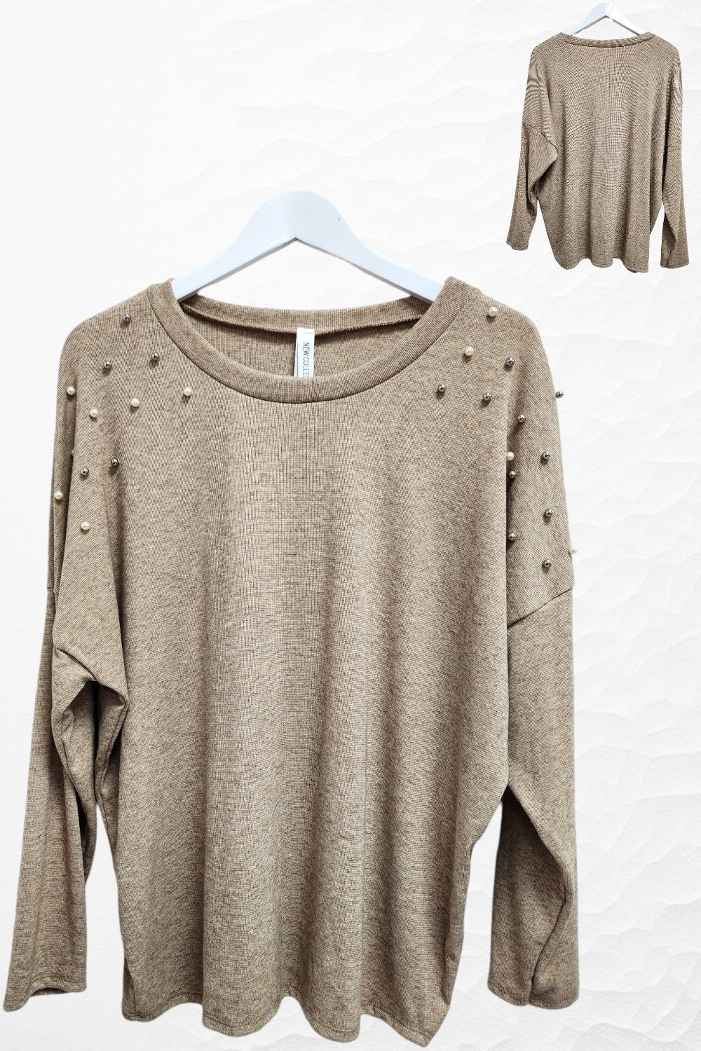 Italian Pearl Stud Shoulder Detail Knitted Jumper Top