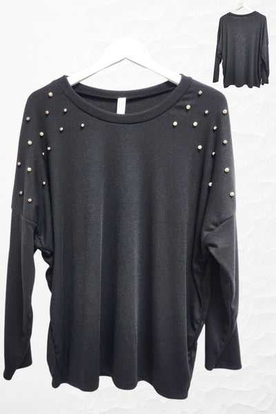 Italian Pearl Stud Shoulder Detail Knitted Jumper Top