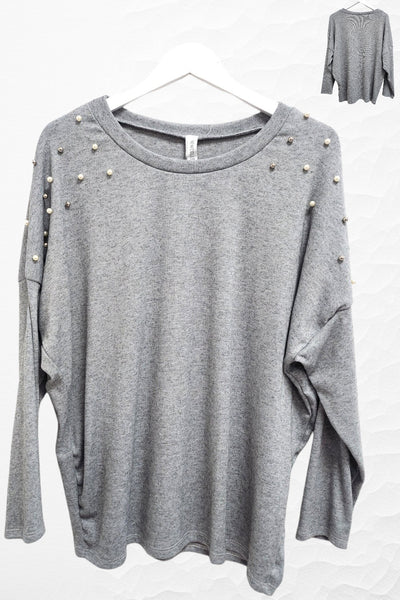 Italian Pearl Stud Shoulder Detail Knitted Jumper Top