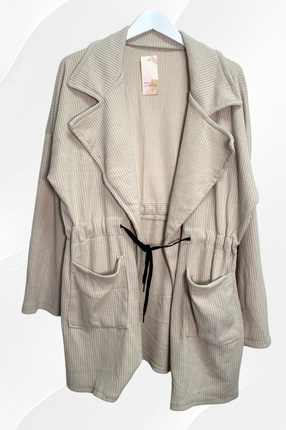 Italian Front Tie Waist Pocket Detailed Corduroy Long Sleeve Cardigan