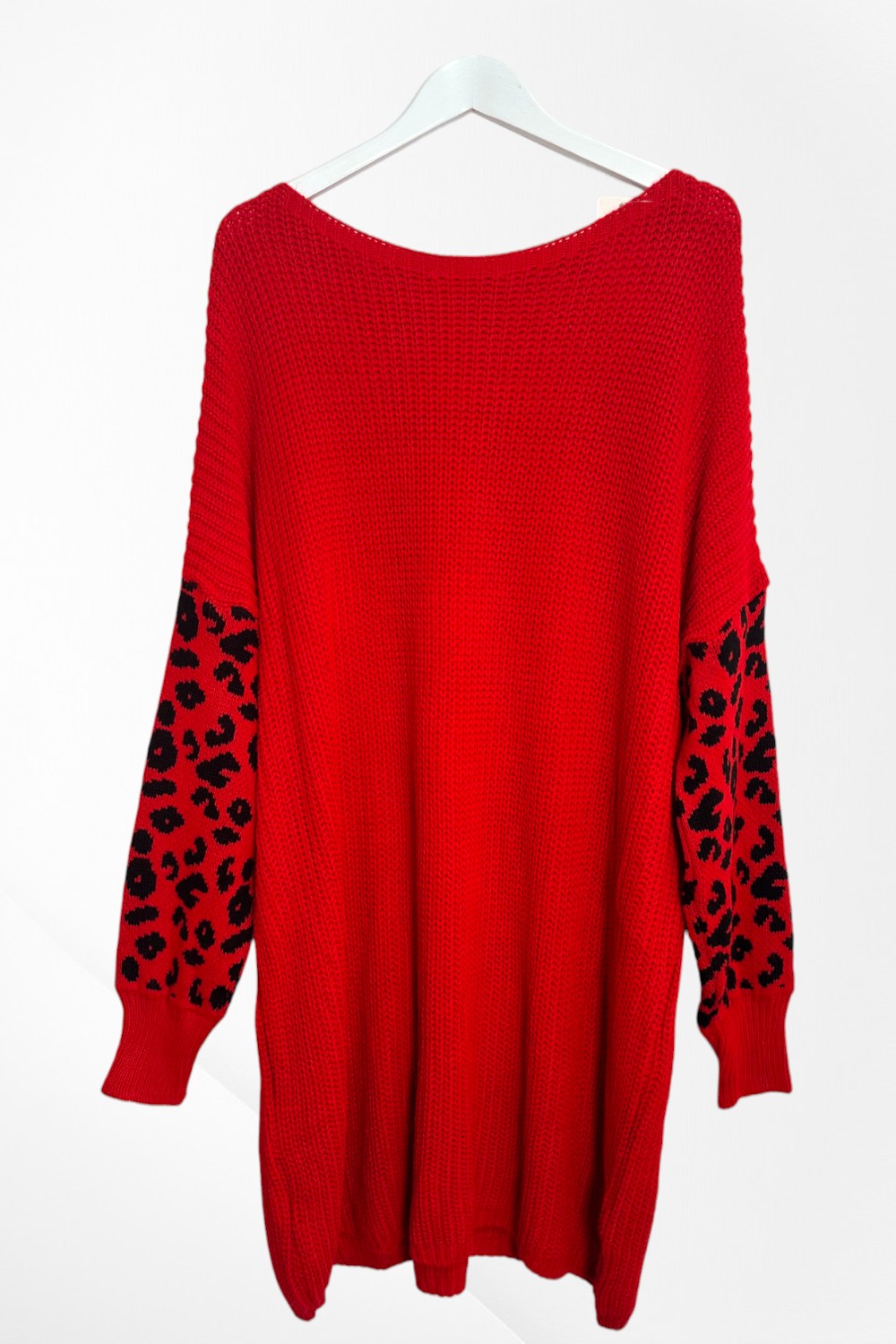 Italian Leopard Print Sleeve Chunky Knit Jumper Dress