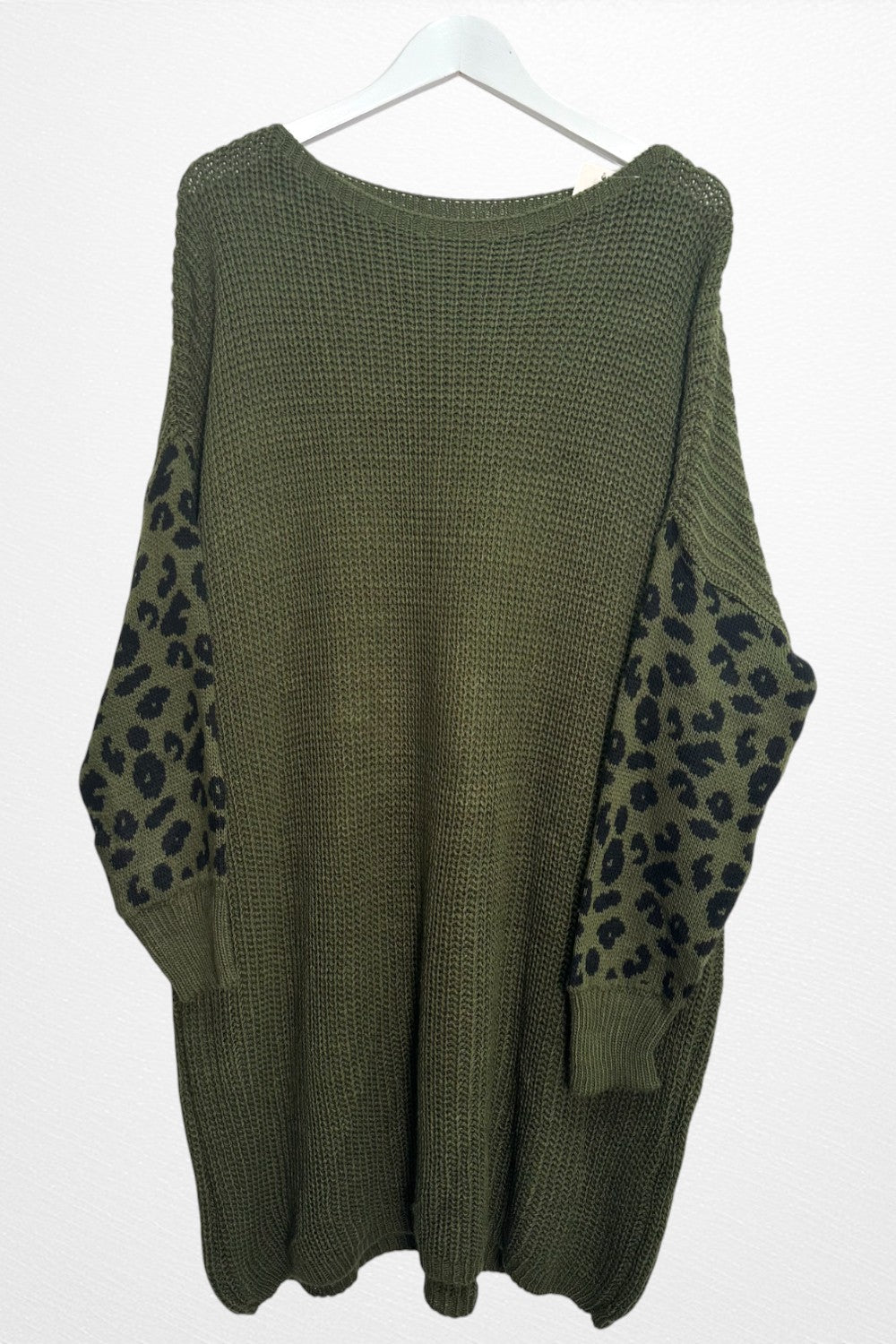 Italian Leopard Print Sleeve Chunky Knit Jumper Dress