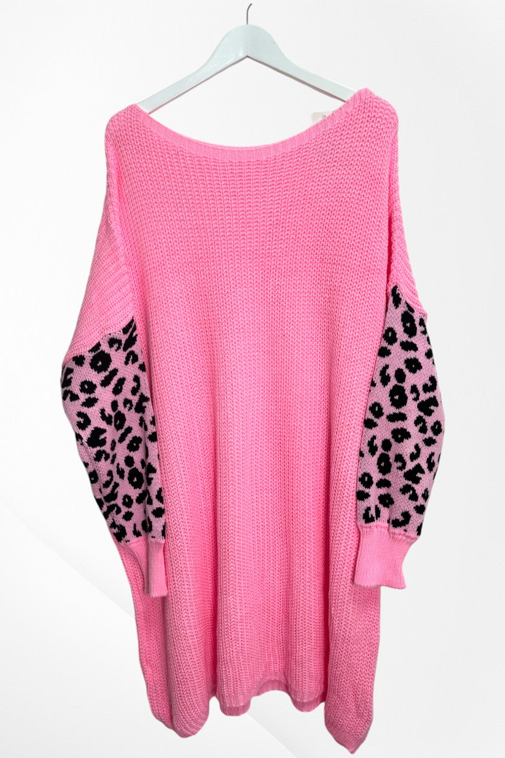 Italian Leopard Print Sleeve Chunky Knit Jumper Dress