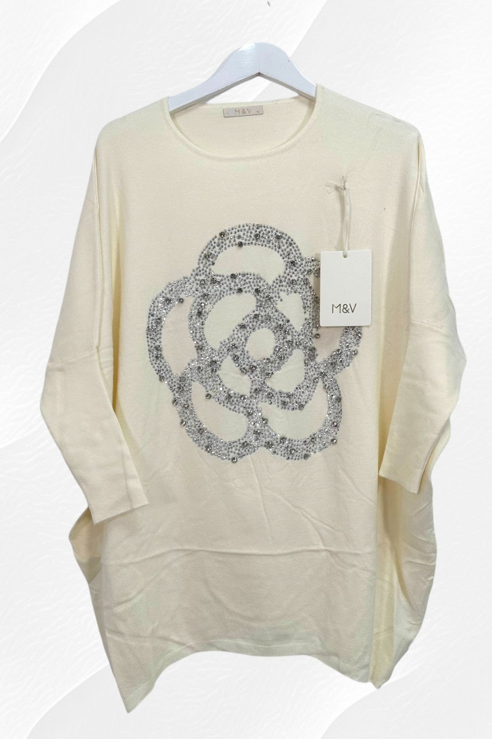 Italian Embellished Flower Print Stud Detail Jumper Top