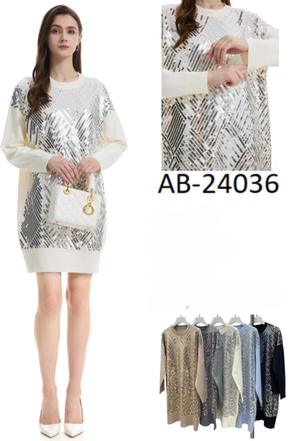 Italian All Over Sequin Detail Round Neck Jumper Top