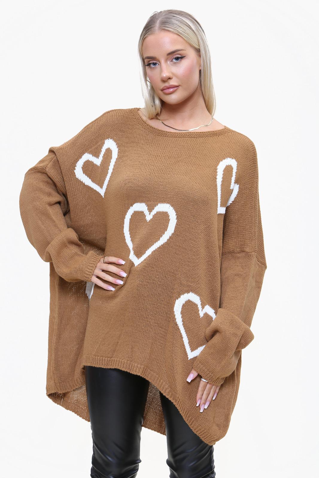 Italian Chunky Knit All Over Heart Print Jumper Top