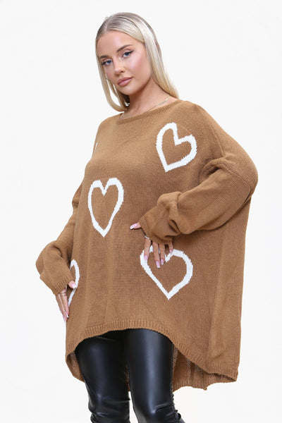 Italian Chunky Knit All Over Heart Print Jumper Top