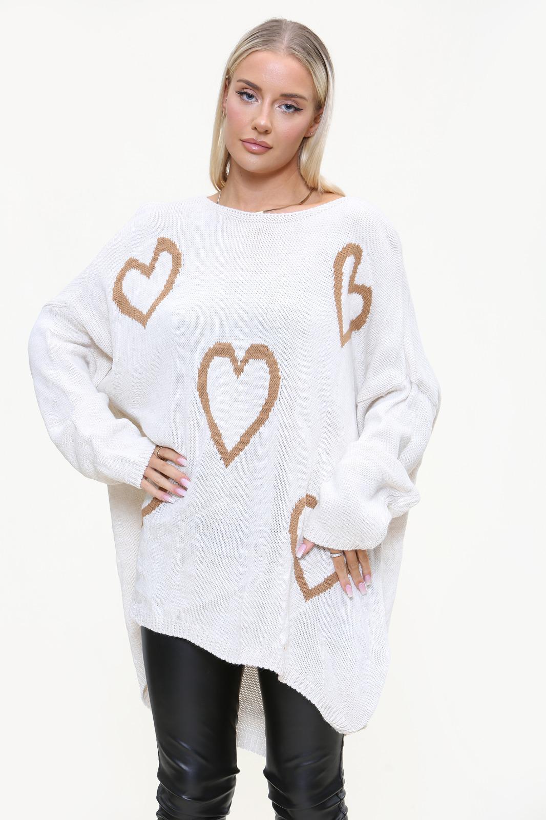 Italian Chunky Knit All Over Heart Print Jumper Top