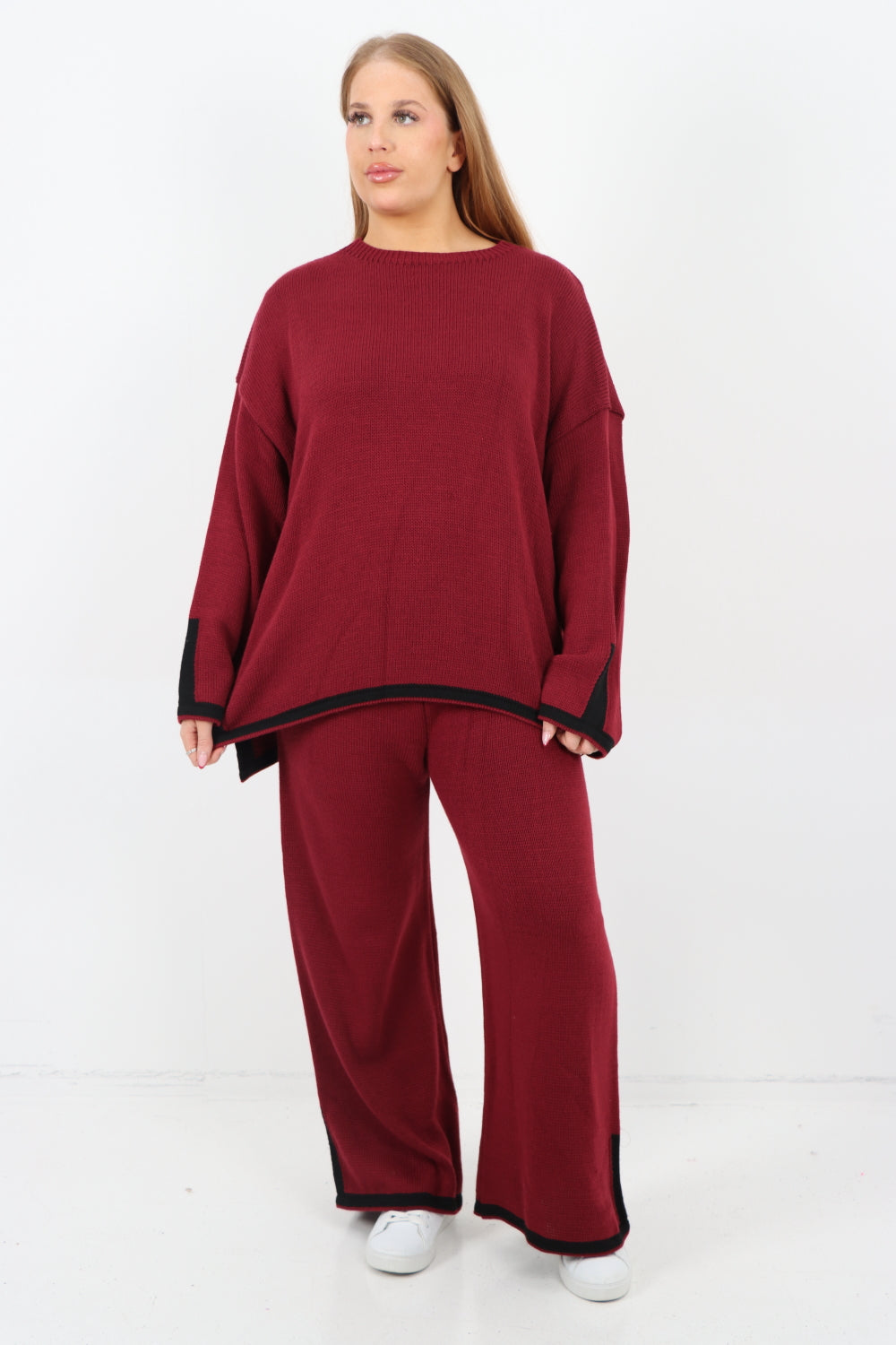 Italian Oversized Contrast Trim Knitted Co Ord Set