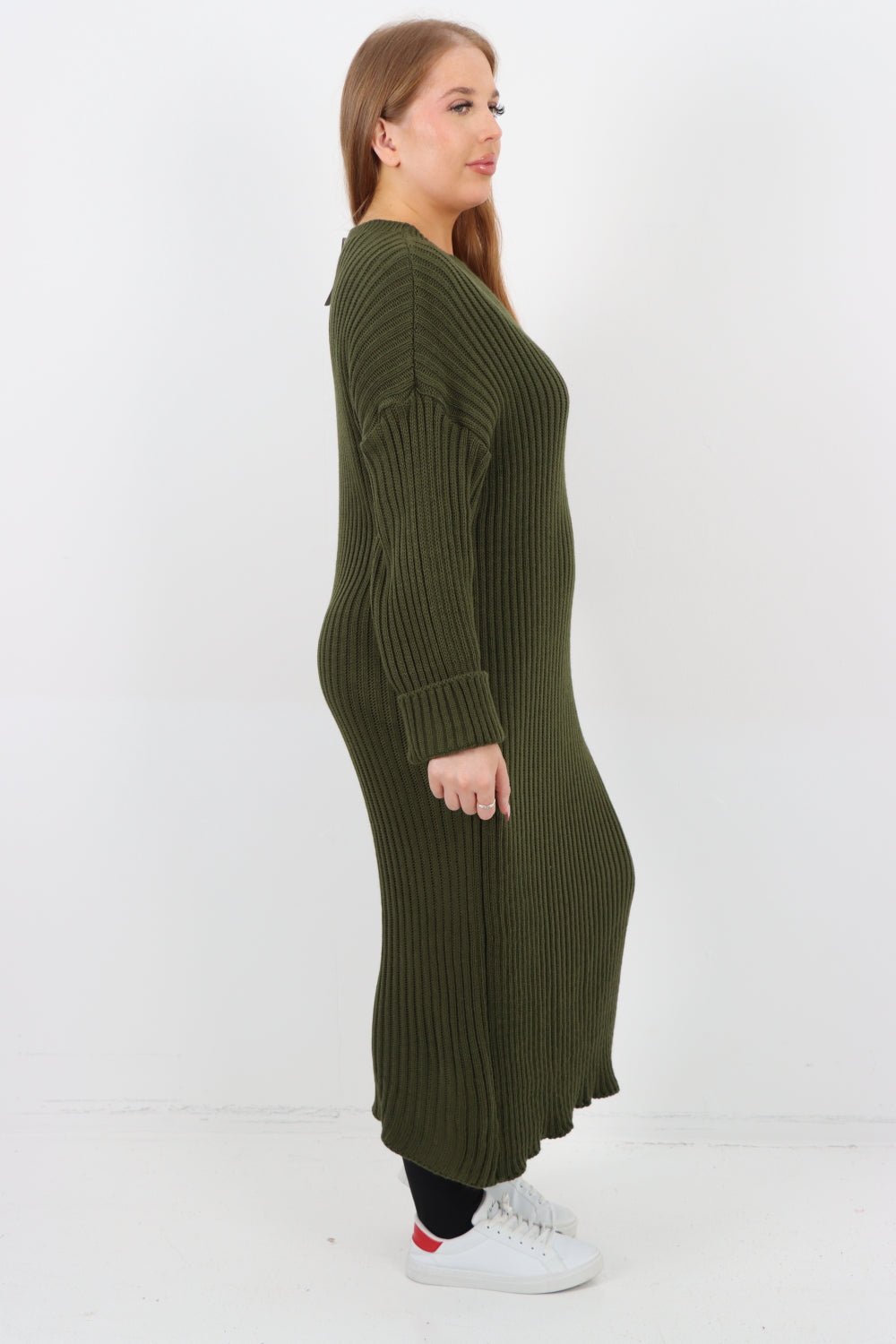 Italian Ribbed Chunky Knit Round Neck Long Sleeve Jumper Dress