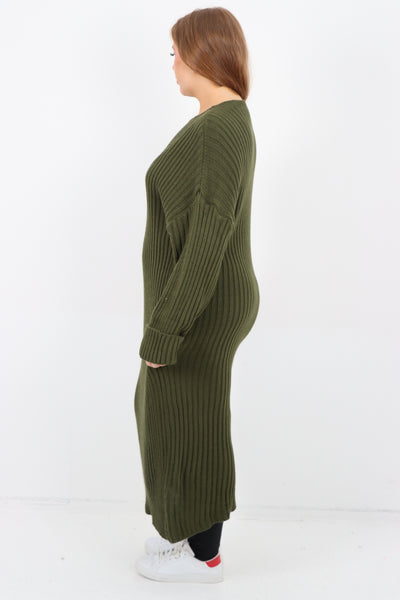 Italian Ribbed Chunky Knit Round Neck Long Sleeve Jumper Dress