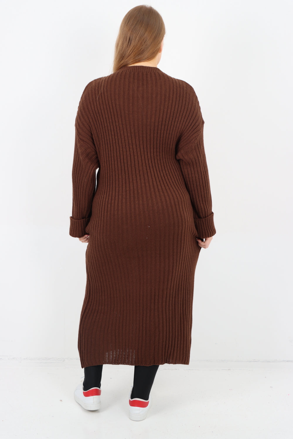 Italian Ribbed Chunky Knit Round Neck Long Sleeve Jumper Dress