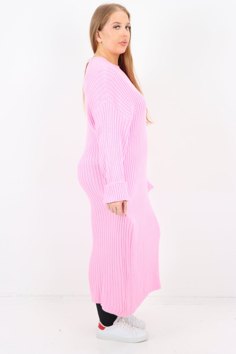 Italian Ribbed Chunky Knit Round Neck Long Sleeve Jumper Dress