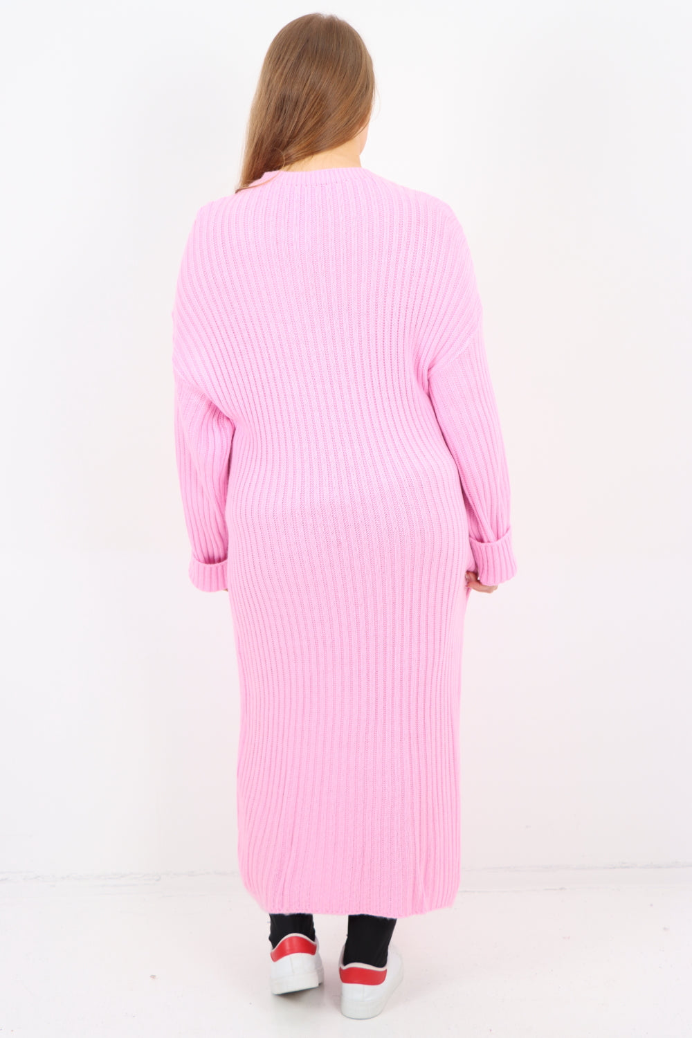 Italian Ribbed Chunky Knit Round Neck Long Sleeve Jumper Dress