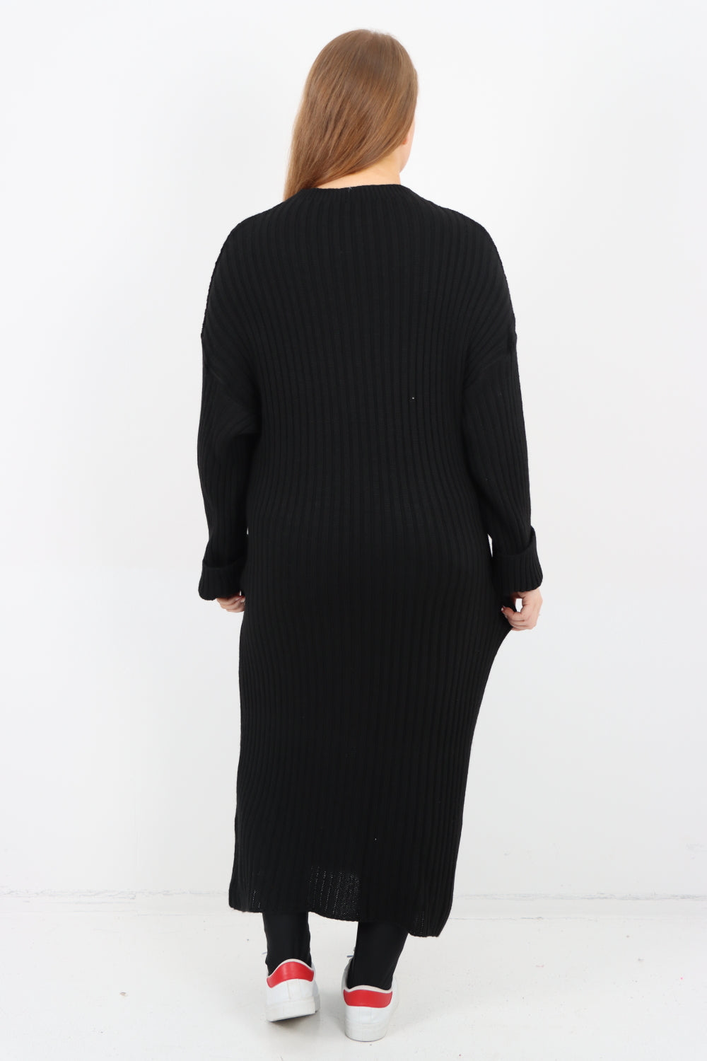 Italian Ribbed Chunky Knit Round Neck Long Sleeve Jumper Dress