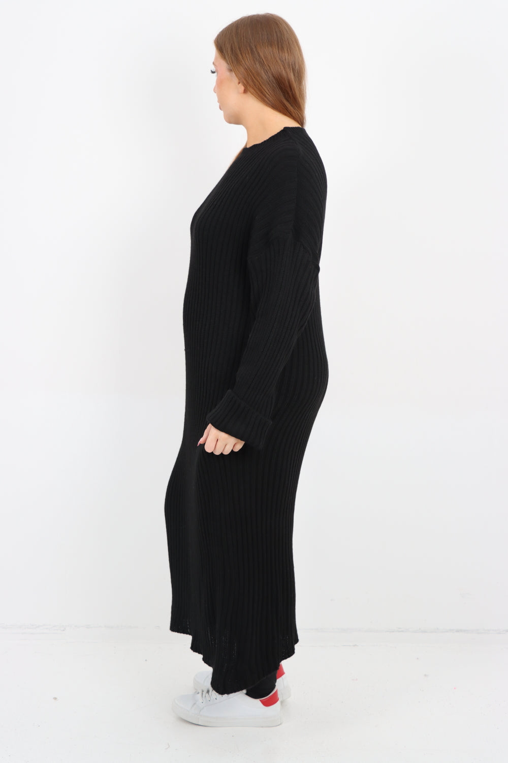 Italian Ribbed Chunky Knit Round Neck Long Sleeve Jumper Dress