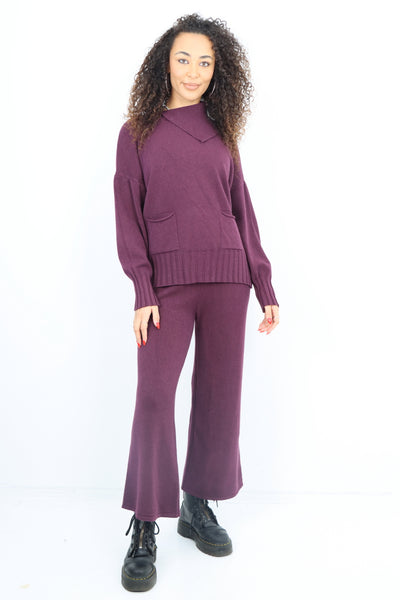 Italian Plian Ribbed Panel Top and Bottom Knitted Co Ord Set