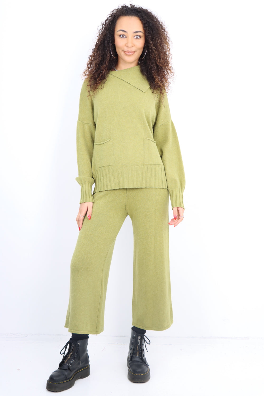 Italian Plian Ribbed Panel Top and Bottom Knitted Co Ord Set