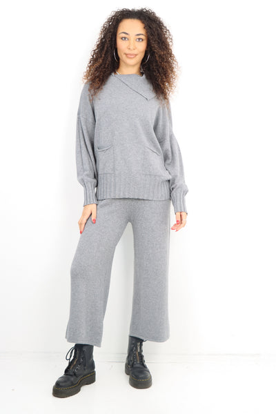 Italian Plian Ribbed Panel Top and Bottom Knitted Co Ord Set