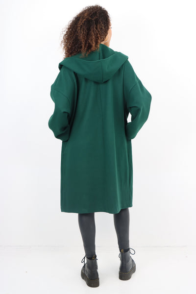 Italian Plain Side Pockets Open Front Hooded Waterfall Coat