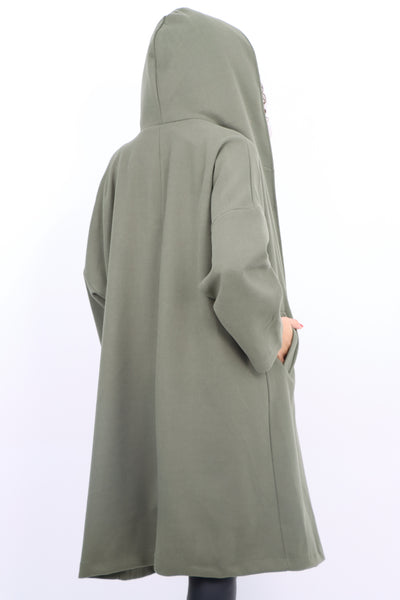 Italian Plain Side Pockets Open Front Hooded Waterfall Coat