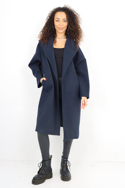 Italian Plain Side Pockets Open Front Hooded Waterfall Coat