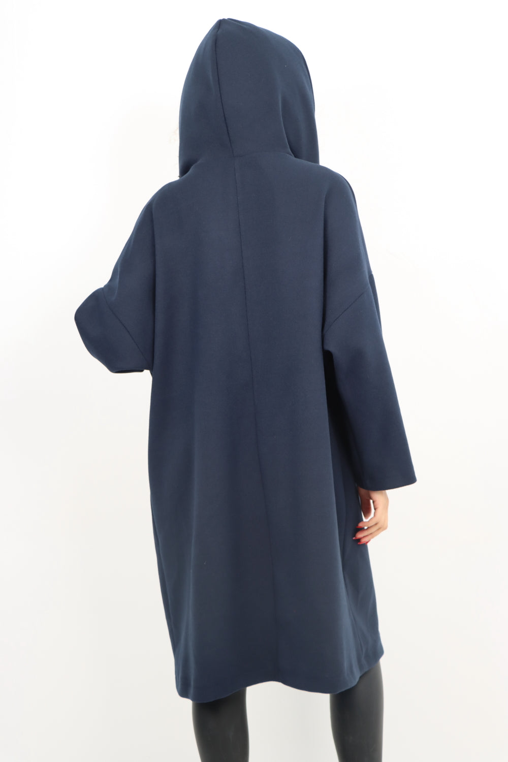 Italian Plain Side Pockets Open Front Hooded Waterfall Coat